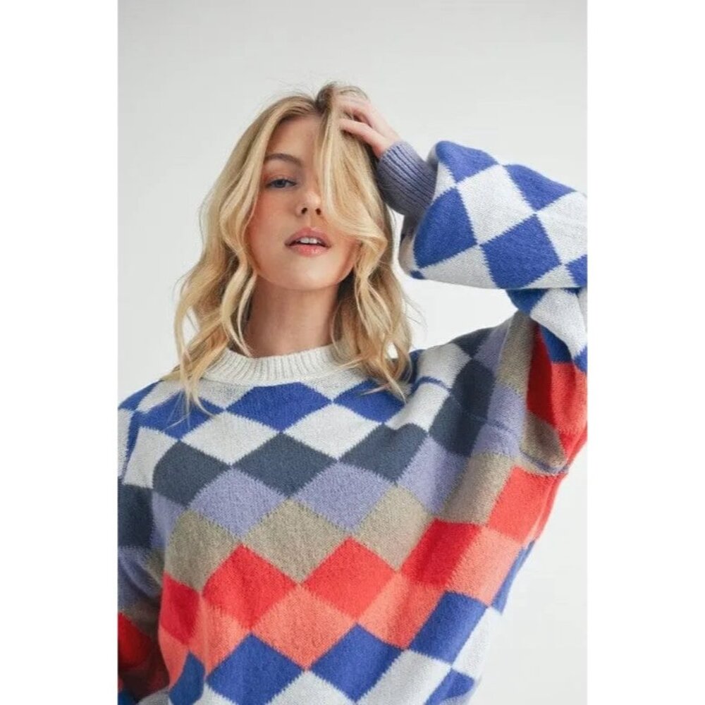 Free People Multicolor Argyle Sweater